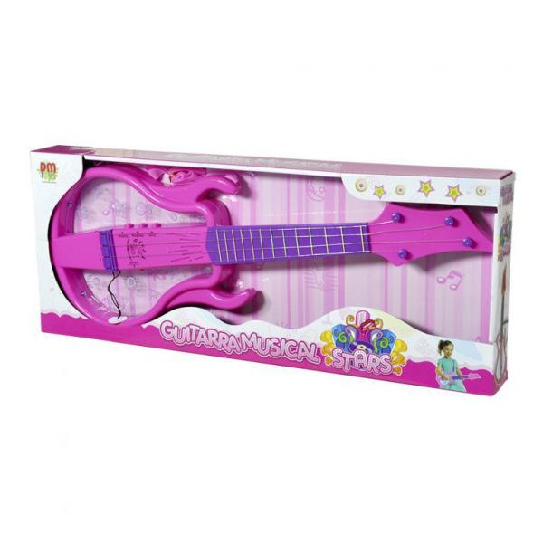 Guitarra Musical Infantil de Brinquedo com Luzes e Sons Meninas Rosa - Dm Toys