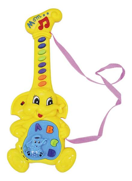 Guitarra Musical Infantil Elefante Amarela Meninas com Som Dm Toys-DMT4742 - Dmtoys