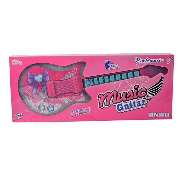 Guitarra Musical Infantil Eletronica com Efeitos de Luz e Som Rocky Girl Rosa Menina - Makeda