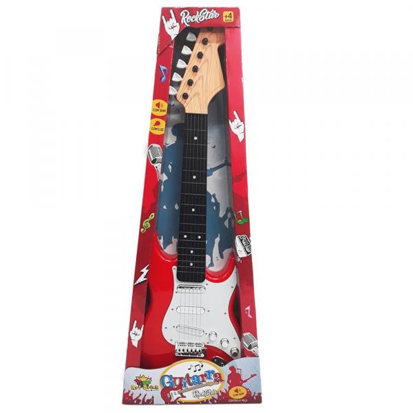 Guitarra Musical Rock Star Infantil Cordas de Aço - Vermelho - Newmix