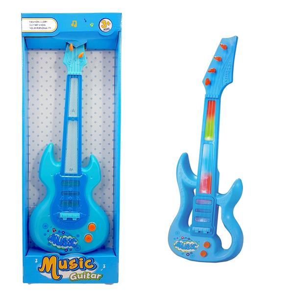 Guitarra Plastica Musical Infantil Azul com Som e Luzes Coloridas - Amacon