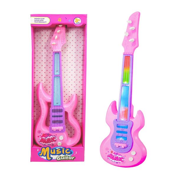 Guitarra Plastica Musical Infantil Rosa com Som e Luzes Coloridas - Amacon