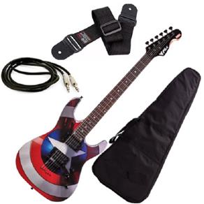 Guitarra Strato Phx Marvel Capitao America + Capa Alça Cabo