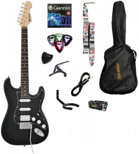 Guitarra Stratocaster Phx Preta com Kit Acessórios Completo