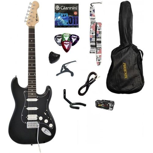 Guitarra Stratocaster Phx Preta com Kit Acessórios Completo