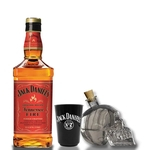 Jack Daniel's Fire Com Garrafa Caveira e Copo Personalizado