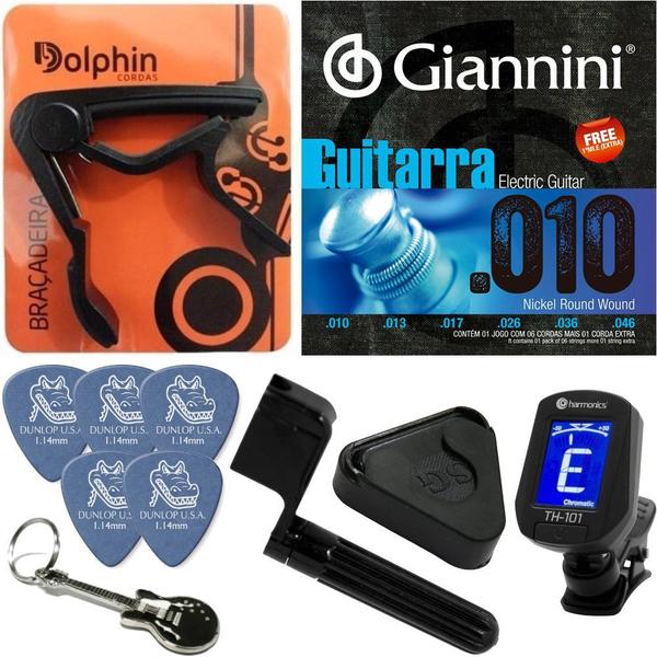 Jogo de Cordas Guitarra Giannini 010 046 GEEGST10 Nickel Wound + Kit de Acessórios IZ6