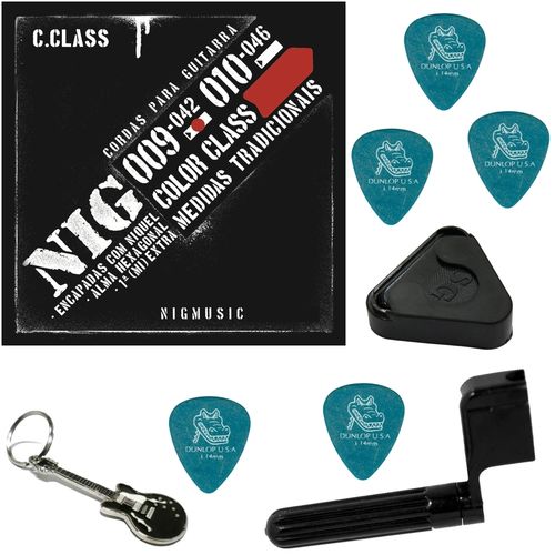 Jogo de Cordas Nig Color Class Vermelho 09 042 P/ Guitarra N1631 + Kit IZ1