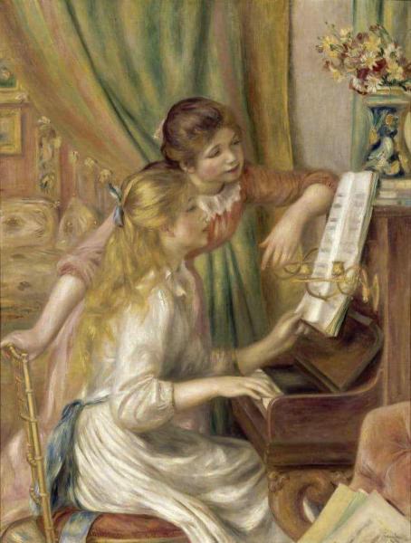 Jovens Meninas ao Piano - Pierre-Auguste Renoir - Tela 30x40 para Quadro - Santhatela