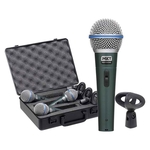 Kit 03 Microfone Mxt Dinâmico Pro Bt-58a Metal Com Maleta e Cachimbo
