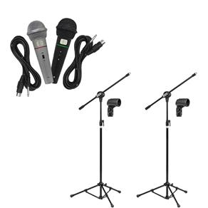 Kit 02 Microfones CSR505 + 02 Pedestais Suporte com Cachimbo + Cabos