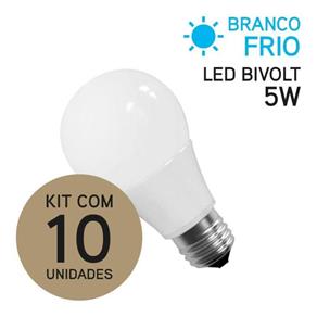KIT 10 Peças Lâmpada LED Bulbo 5W Bivolt Branco Frio