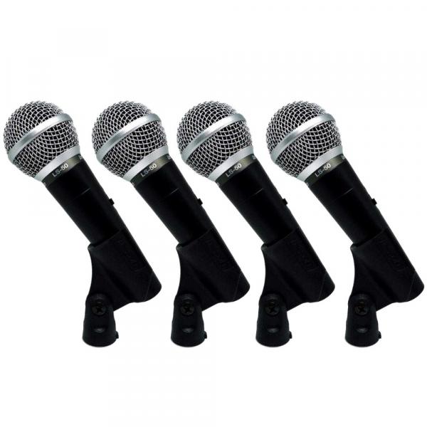 Kit 4 Microfones de Mão com Fio Leson Ls50 + Cachimbo Leson