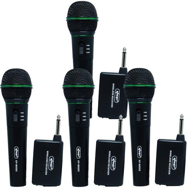 Kit 4 Microfones Sem Fio Profissional Wireless P10 para Karaokê e Caixa de Som Knup KP-M0005 Preto
