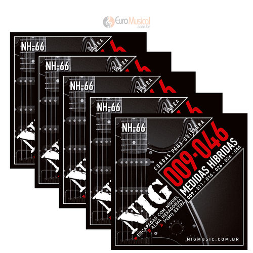 Kit 5 Encordoamentos Guitarra Nig Nh66 Hibrida .009 .046