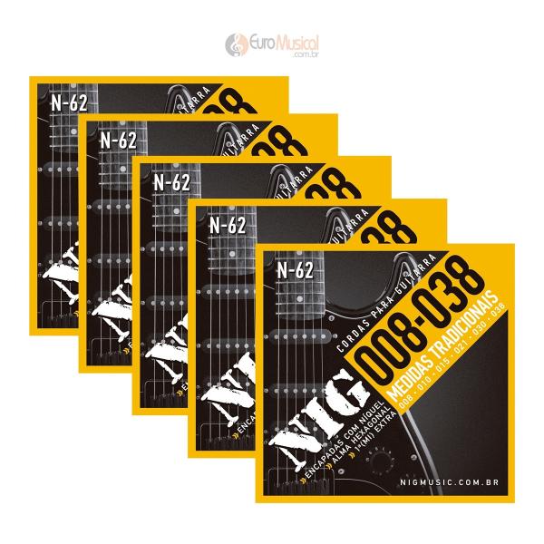 Kit 5 Encordoamentos Guitarra Nig Tradicional .008/.038 N62