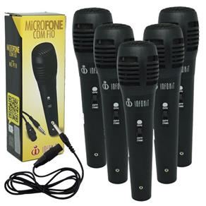 Kit 5 Microfones Dinâmico com Fio P10 1,5 Metros para Karaokê e Caixa de Som Infokit MIC-PF10 Preto