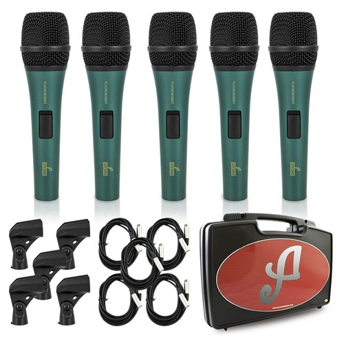 Kit 5 Microfones Dinâmicos Arcano PLATINUM-B8KIT C/ Fio XLR-XLR