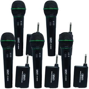 Kit 5 Microfones Sem Fio Profissional Wireless P10 para Karaokê e Caixa de Som Knup KP-M0005 Preto