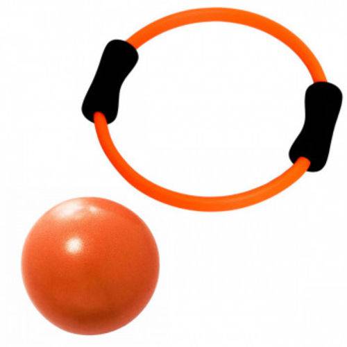 Kit Arco Alaranjado Anel Flexivel para Pilates + Over Ball 25 Cm Liveup