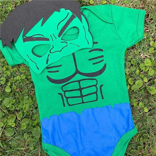 Kit Body Bebê Hulk com Máscara
