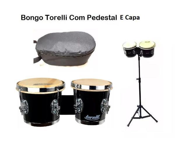 Kit Bongo Torelli Preto Tb010 + Pedestal Hpb01 + Capa