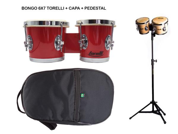 Kit Bongo Torelli Vermelho 6x7 Tb010 + Pedestal Hpb01 + Capa