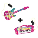 Kit 2 Brinquedos Guitarra C/ Som + Teclado Infantil Barbie
