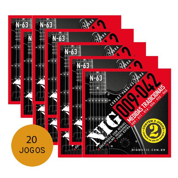 KIT C/ 10 Encordoamentos NIG Duplo 2N63 P/ GUITARRA 009/.042 - EC0384K10 - Nig Strings