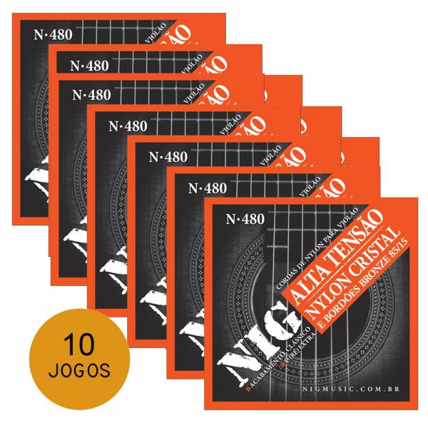 KIT C/ 10 Encordoamentos NIG N480 P/ Violão Nylon Clássico Tensão Alta - EC0240K10 - Nig Strings
