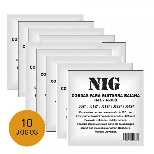 KIT C/ 10 Encordoamentos NIG P/ Guitarra Baiana 8/42 - EC0016K10 - Nig Strings