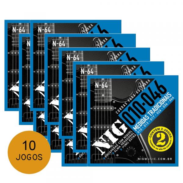 KIT C/ 10 Encordoamentos NIG P/ Guitarra Duplo 2N64 10/46 - EC0385K10 - Nig Strings