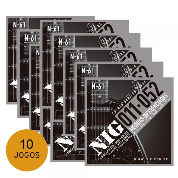KIT C/ 10 Jogos de Encordoamentos NIG N61 P/ Guitarra 0.11/0.52 - EC0167K10 - Nig Strings