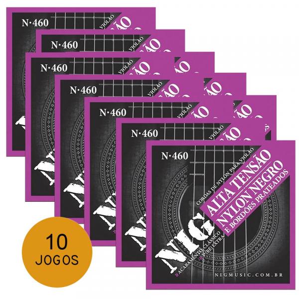 KIT C/ 10 Jogos de Encordoamentos NIG P/ Violão Náilon N-460 Tensão Alta 0.029/0.044 - EC0436K10 - Nig Music