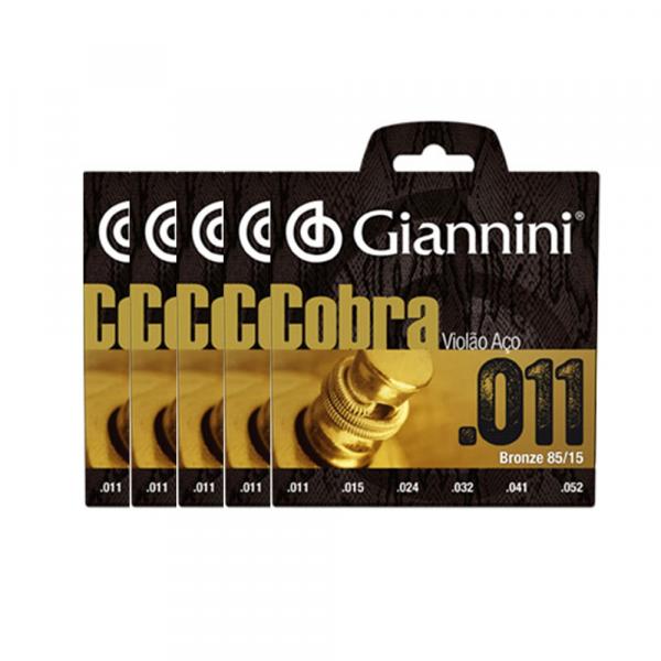 KIT C/ 5 Encordoamentos Giannini P/ Violão Aço Cobra GEEFLK 11/52 - EC0226K5