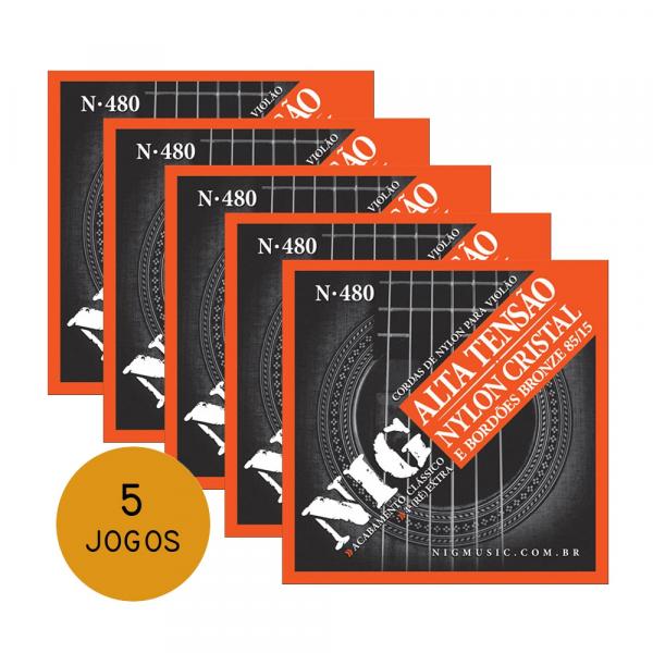 KIT C/ 5 Encordoamentos NIG N480 P/ Violão Nylon Clássico Tensão Alta - EC0240K5 - Nig Strings