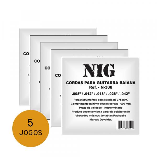 KIT C/ 5 Encordoamentos NIG P/ Guitarra Baiana 8/42 - EC0016K5 - Nig Strings