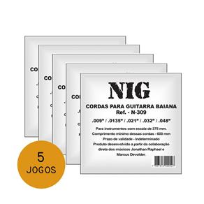 KIT C/ 5 Encordoamentos NIG P/ Guitarra Baiana 9/48 - EC0015K5