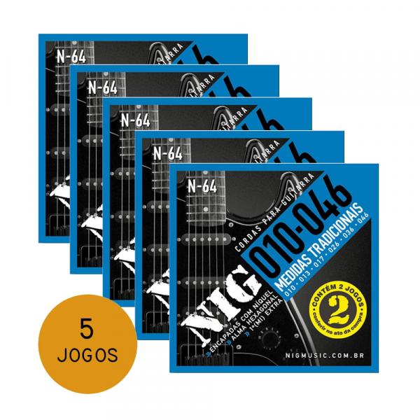 KIT C/ 5 Encordoamentos NIG P/ Guitarra Duplo 2N64 10/46 - EC0385K5 - Nig Strings