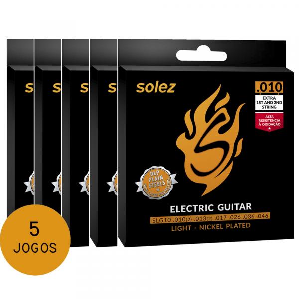 KIT C/ 5 Encordoamentos Solez P/ Guitarra SLG10 0.10/0.46 - EC0344K5 - Solez Strings
