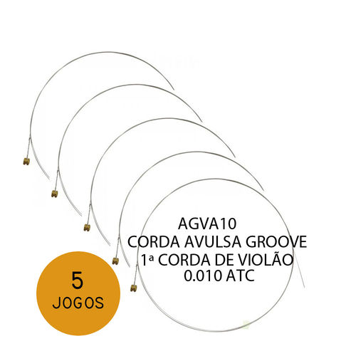 KIT C/ 5 Primeiras Cordas Avulsas Groove P/ Violão Aço e (M) AGVA 10 0.010 - EC0017K5