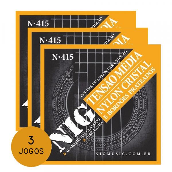 KIT C/ 3 Encordoamentos NIG N415 P/ Violão Náilon Média Tensão - EC0386K3 - Nig Strings