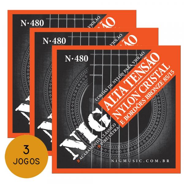 KIT C/ 3 Encordoamentos NIG N480 P/ Violão Nylon Clássico Tensão Alta - EC0240K3 - Nig Strings