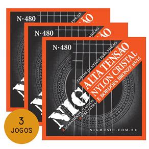 KIT C/ 3 Encordoamentos NIG N480 P/ Violão Nylon Clássico Tensão Alta - EC0240K3