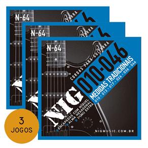 KIT C/ 3 Encordoamentos NIG N64 P/ Guitarra Tradicional 10/46 - EC0074K3