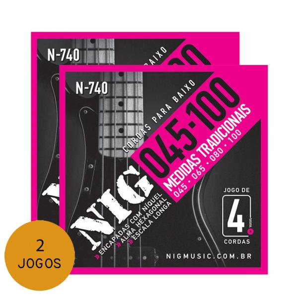 KIT C/ 2 Encordoamentos NIG N740 P/ Baixo 4 Cordas - 45/100 - EC0246K2 - Nig Strings