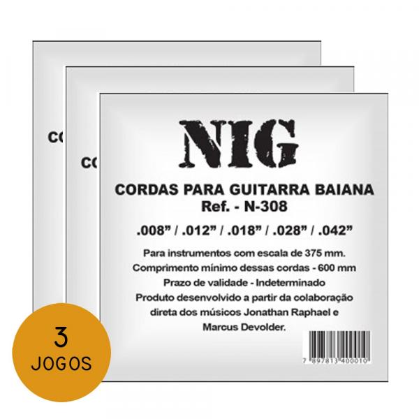 KIT C/ 3 Encordoamentos NIG P/ Guitarra Baiana 8/42 - EC0016K3 - Nig Strings