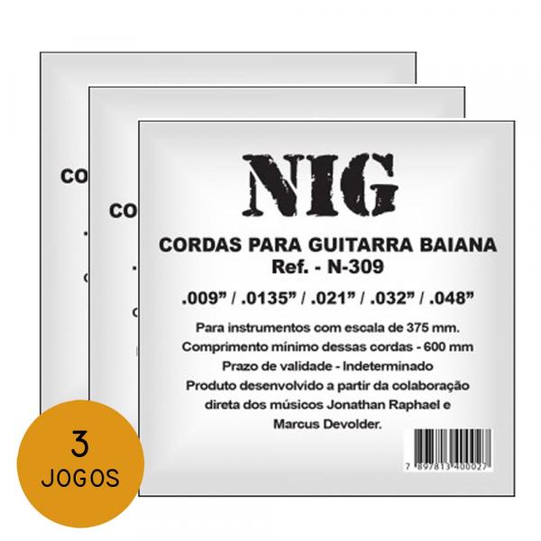 KIT C/ 3 Encordoamentos NIG P/ Guitarra Baiana 9/48 - EC0015K3 - Nig Strings