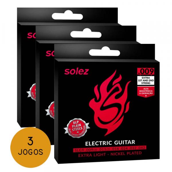 KIT C/ 3 Encordoamentos Solez P/ Guitarra SLG9 9/42 - EC0343K3 - Solez Strings