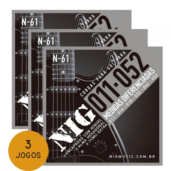 KIT C/ 3 Jogos de Encordoamentos NIG N61 P/ Guitarra 0.11/0.52 - EC0167K3 - Nig Strings